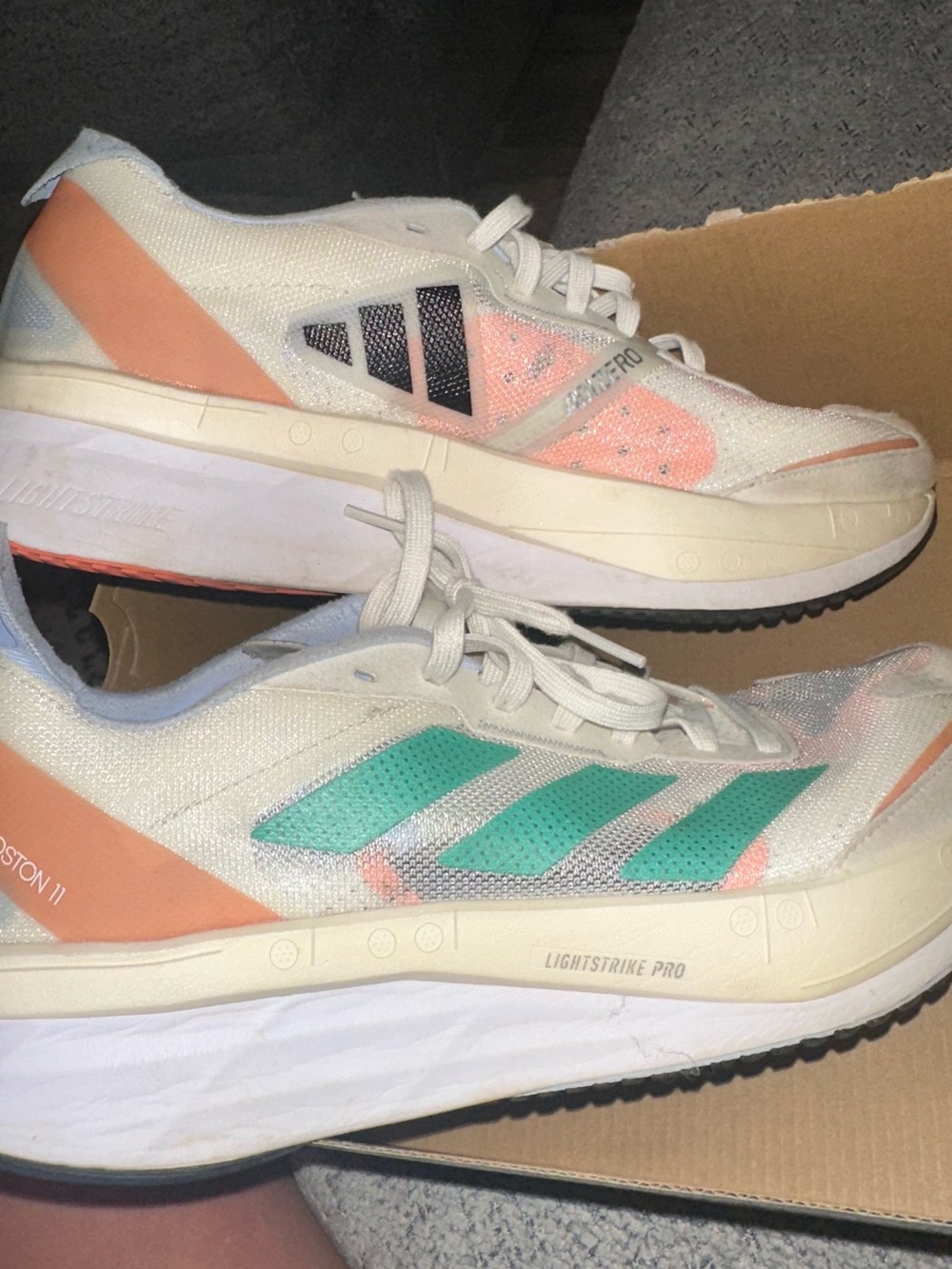 adidas White Running Shoes with Coral & Teal Accents